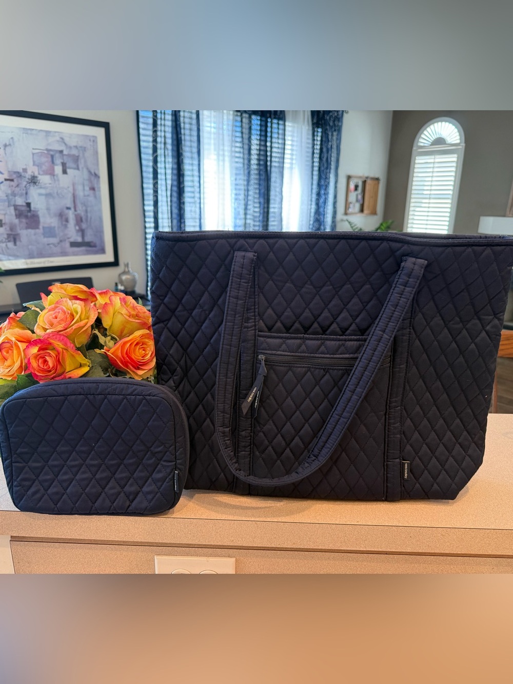 NWOT Vera Bradley Original Tote with organizer - Peacoat in Premium Cotton